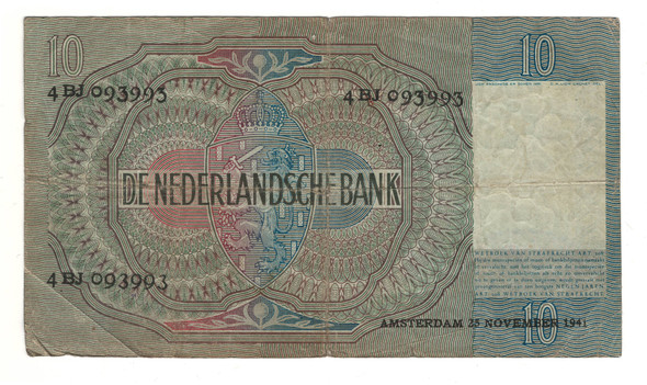 Netherlands: 1942 10 Gulden Banknote P-56